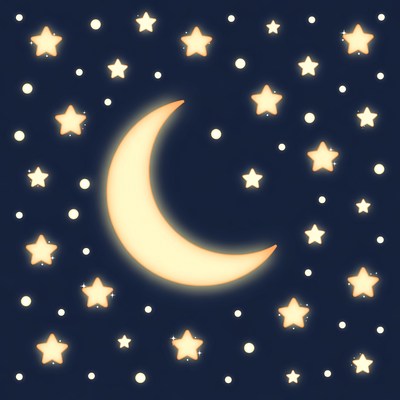 Crescent Moon and Stars Illustration