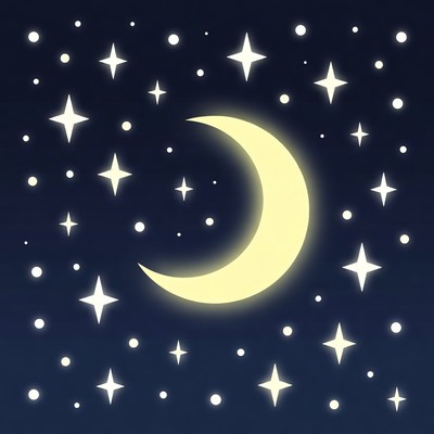 Crescent Moon and Stars Illustration