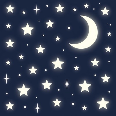 Shiny Stars and Crescent Moon