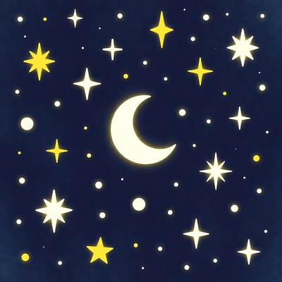 Starry Night Sky with Crescent Moon