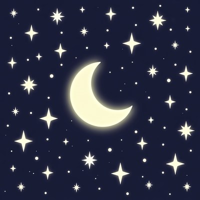 Crescent Moon and Stars Night Sky