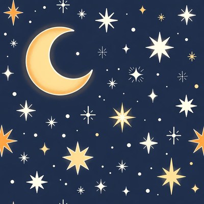 Crescent Moon and Stars Night Sky