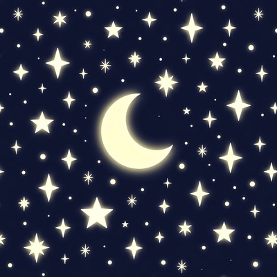 Glowing Crescent Moon and Stars