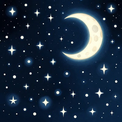 Cartoon Crescent Moon and Stars