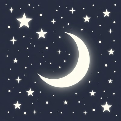 Crescent Moon and Stars Night Sky