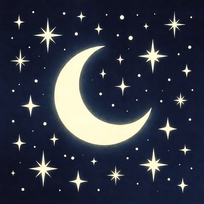 Glowing Crescent Moon and Stars