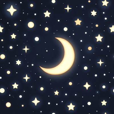 Glowing Crescent Moon and Stars