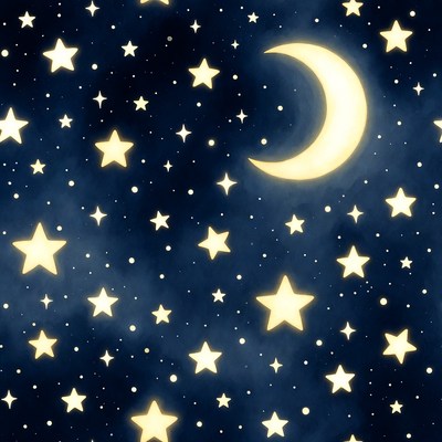 Starry Night Sky with Crescent Moon