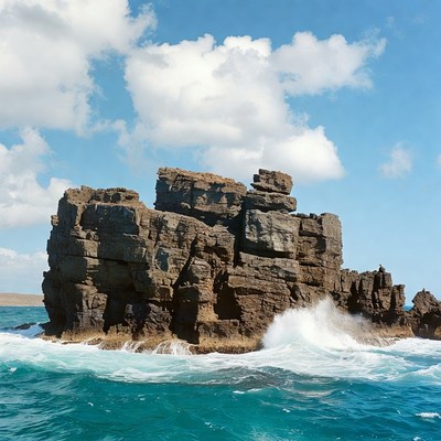 Ocean Rock Formation with Crashing Waves