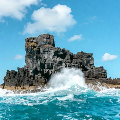 Ocean Waves Crashing Rock Formation
