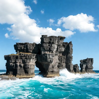 Sea Stacks with Crashing Waves