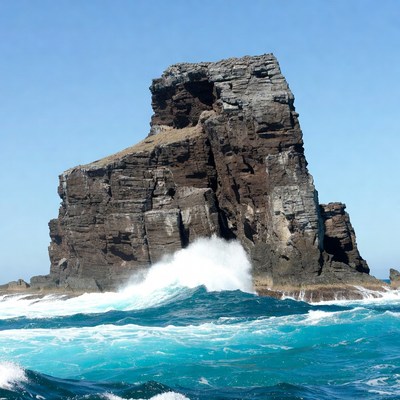 Towering Rock Stack Crashing Waves