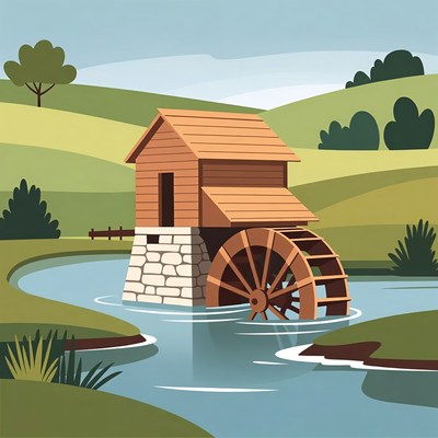 Watermill by river in countryside