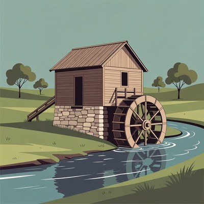 Water Wheel Mill by River