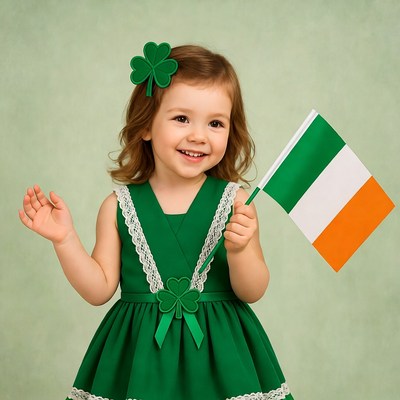 Toddler girl waving Irish flag
