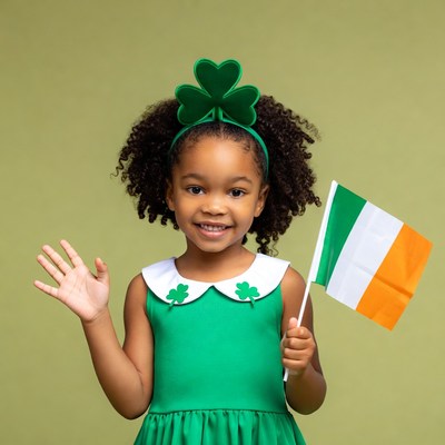African-American girl waving Irish flag