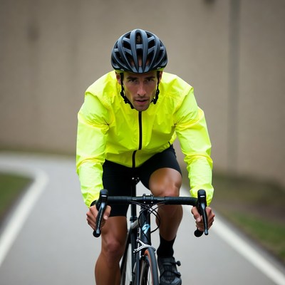 Man cycling in yellow jacket