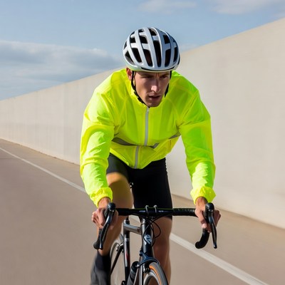 Man cycling in yellow jacket