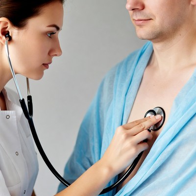 Nurse listening to patient's heartbeat