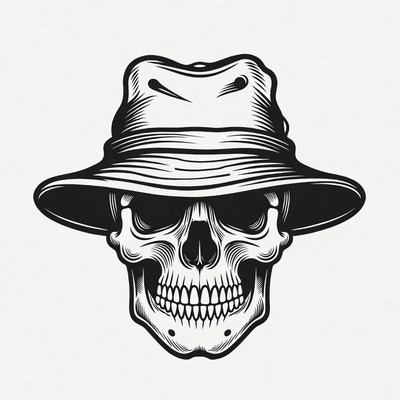 Skull Wearing Bucket Hat