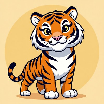 Cute cartoon tiger cub standing