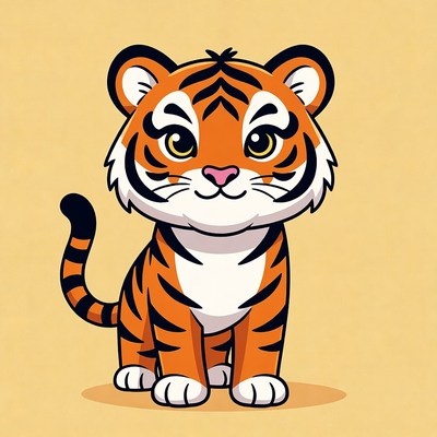Cute cartoon tiger cub sitting