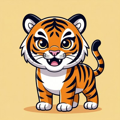 Cute cartoon tiger cub smiling