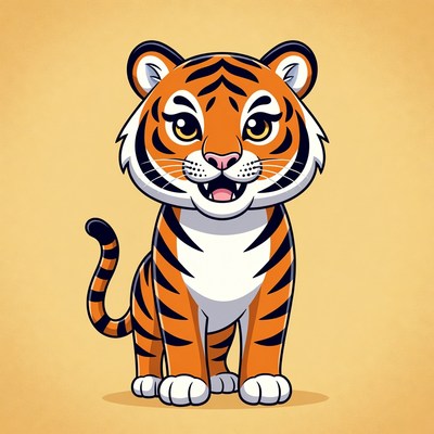 Cute cartoon baby tiger smiling