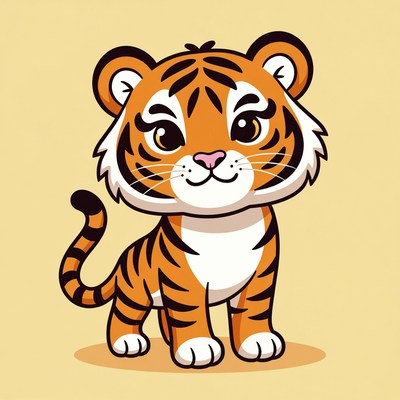Cute cartoon tiger cub standing