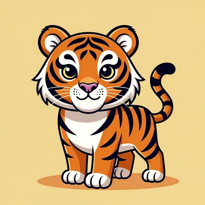 Cute cartoon tiger cub standing
