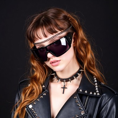 Woman in spiked leather jacket and sunglasses