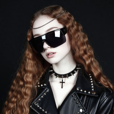 Woman in studded leather jacket and sunglasses