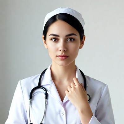 Nurse with stethoscope smiling