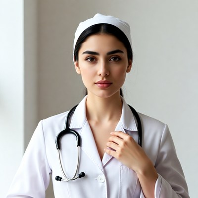 Nurse with stethoscope smiling