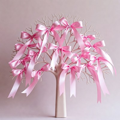 Tree Decorated with Pink Ribbons