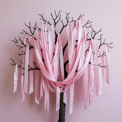 Pink ribbons on bare tree