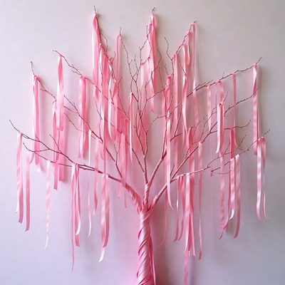 Pink Ribbon Tree on White Background