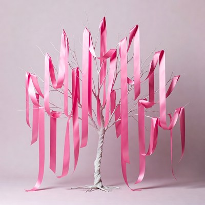 White tree with pink ribbons