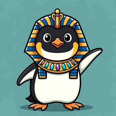 Cartoon Pharaoh Penguin Waving
