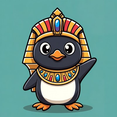 Cartoon Penguin Pharaoh Waving