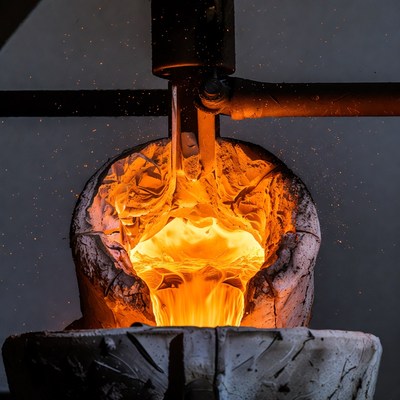 Molten Metal Pouring in Foundry Crucible