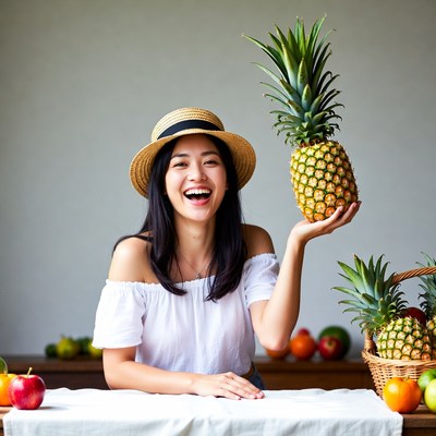 Asian woman holding pineapple