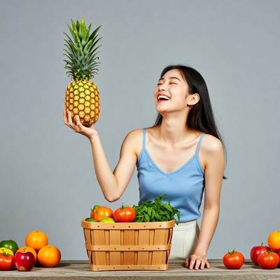 Asian woman holding pineapple