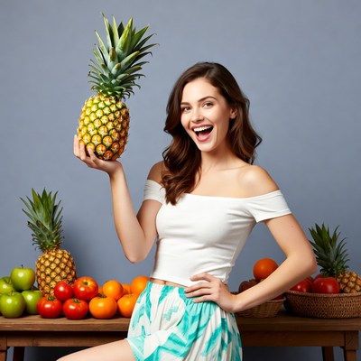 Smiling woman holding pineapple