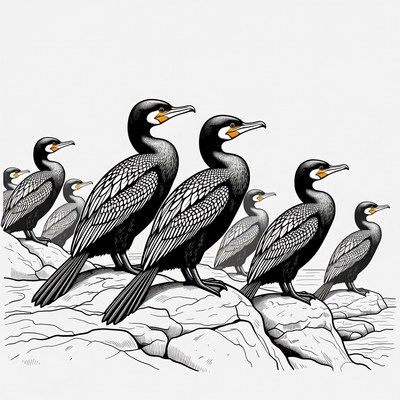 Group of cormorants on rocks