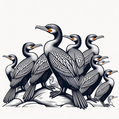 Group of Cormorants on Rocks