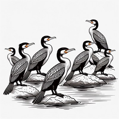 Group of Cormorants on Rocks