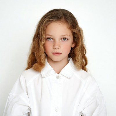 Girl with curly hair in white shirt
