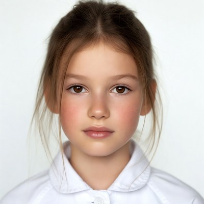 Young girl in white school uniform