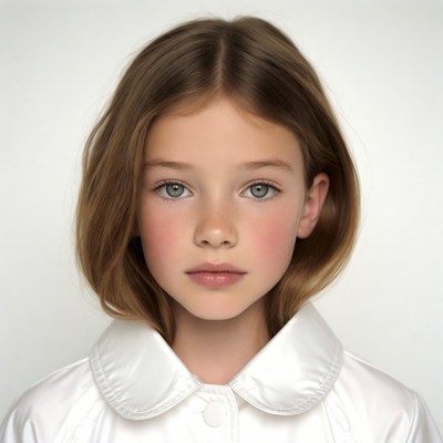 Girl with green eyes in white collar
